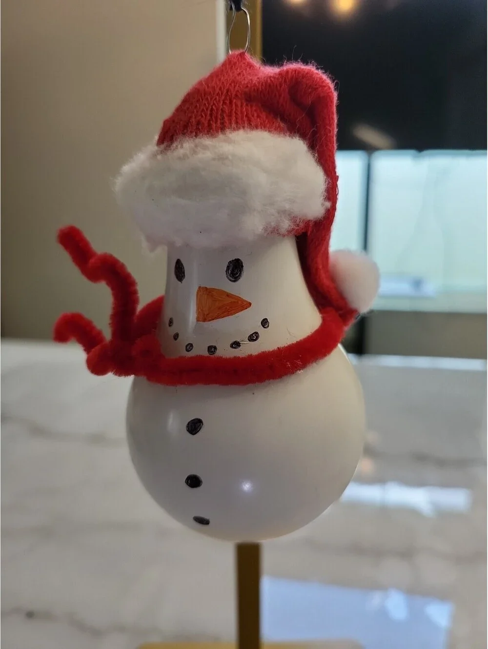 Vtg Glass Hand Painted Christmas Ornament Glass 4.5” OOAK Snowman